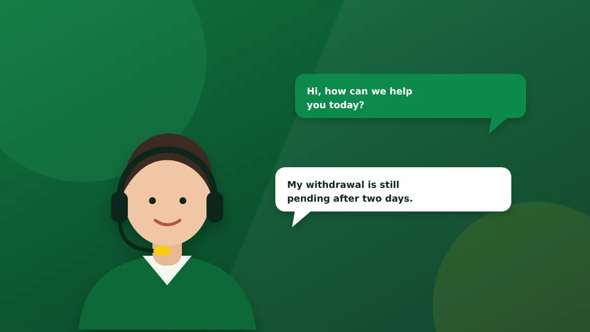 Support agent with a headset and two chat messages