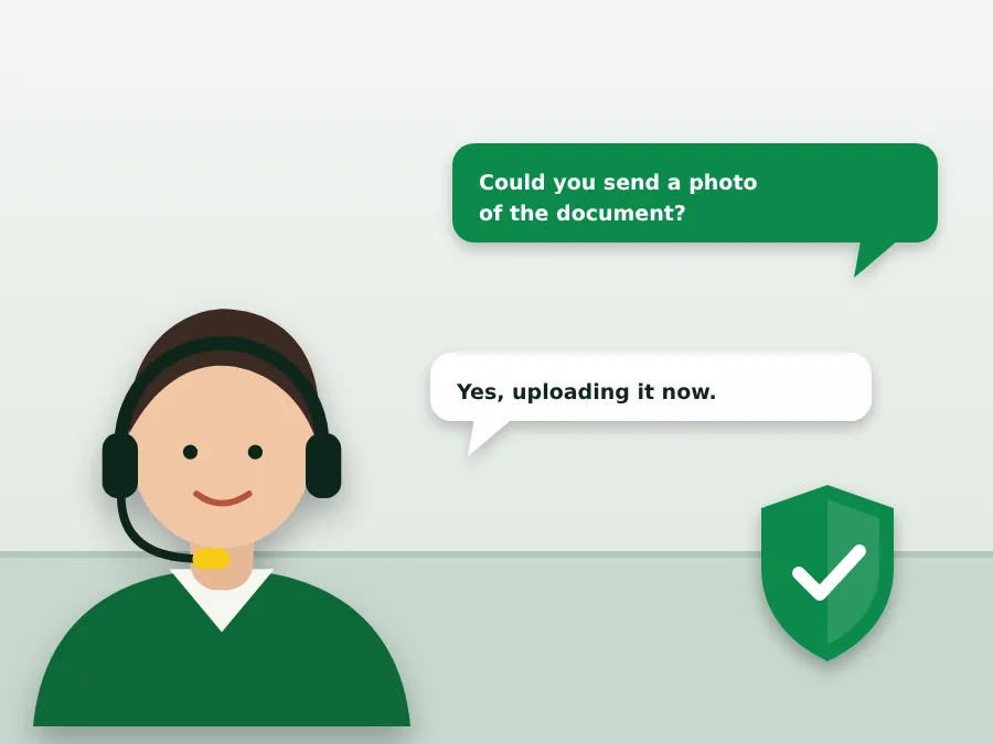 Support agent with a headset answering a customer in a chat