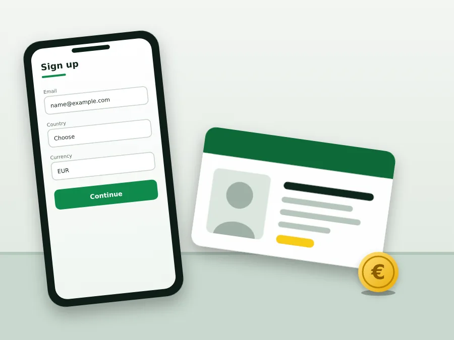 Phone with a sign-up form next to an identity card