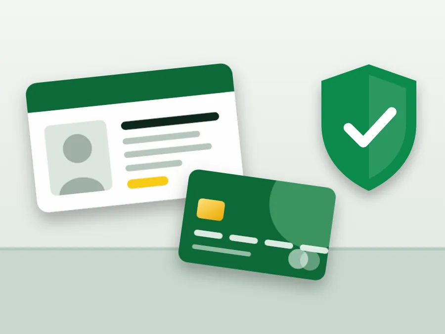 Identity card, bank card and a green security shield
